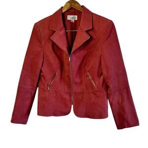 Size 12 – Vintage Conrad C Coral Faux Suede Moto Blazer Jacket